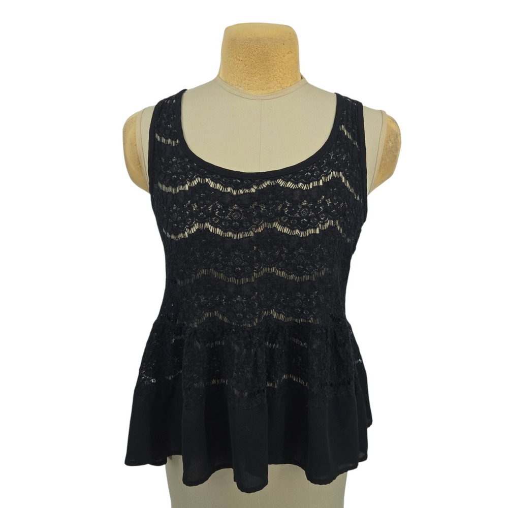 Torrid Peplum Tank Top Women Size 0 L Black Lace Sleeveless Scoop Neck Casual